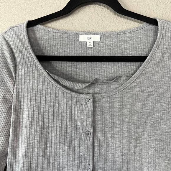 BP. Grey Ribbed Button Front Cropped Long Sleeve Top With Undershirt Cami Med - Picture 5 of 7